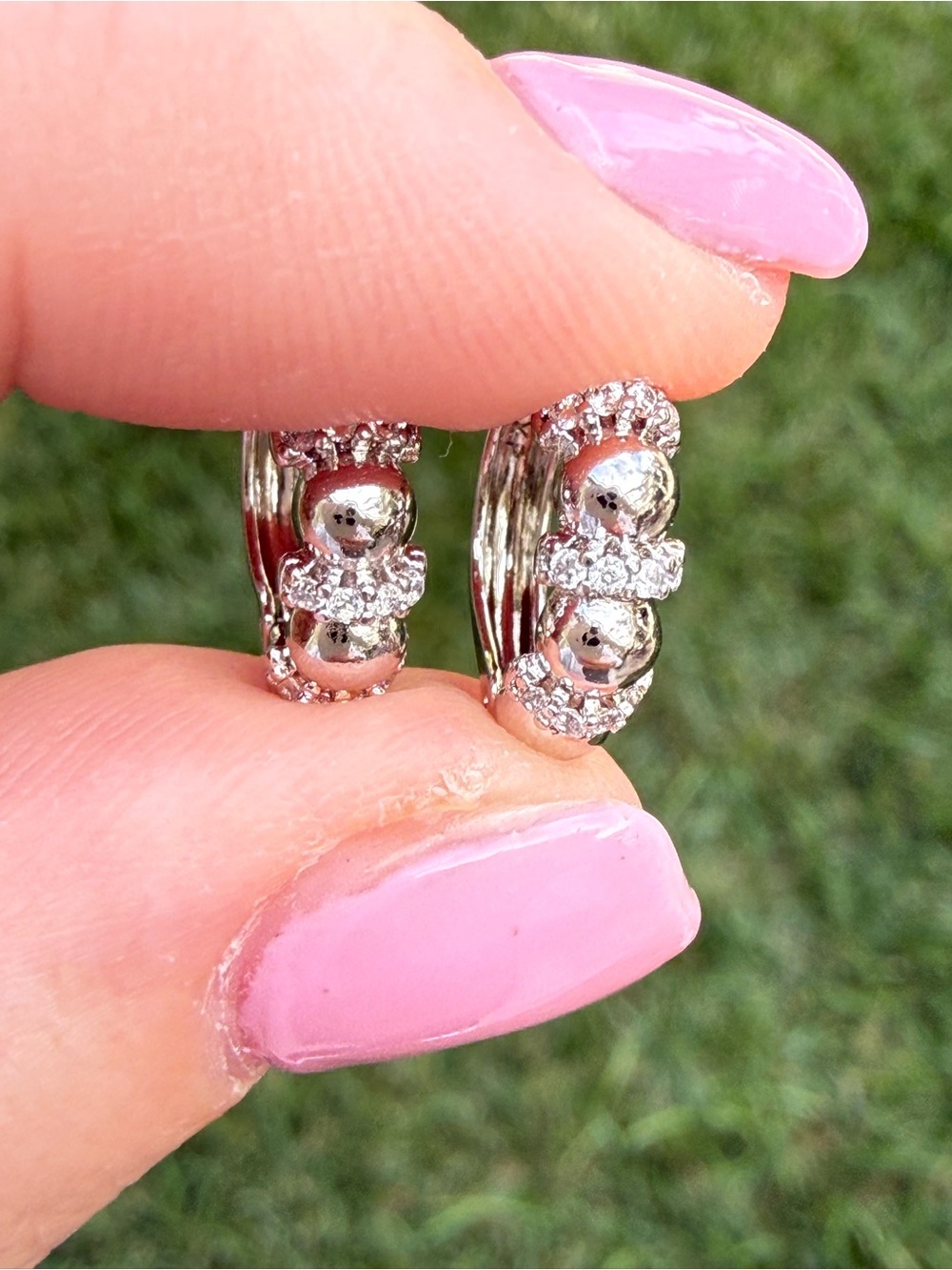 Silver Hoop Huggies Earrings with Cubic Zirconia Accents